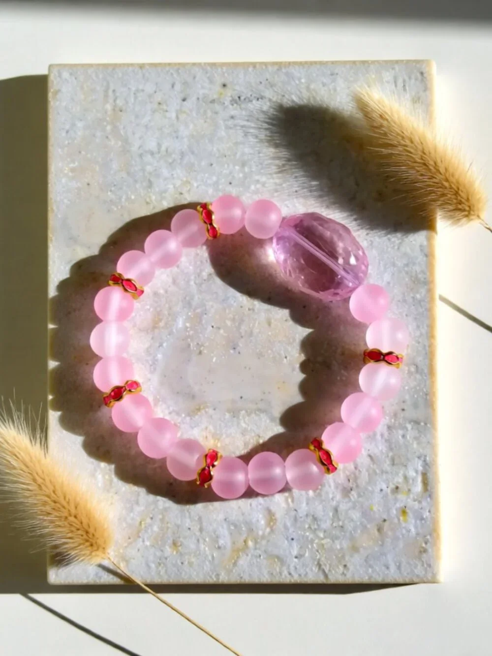 Handmade! Sparkling Pink Beaded Stretch Bracelet ~ Girls or Petite Wrist 6-6.75